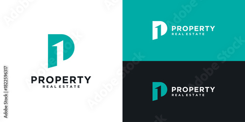 Letter P real estate building logo design template