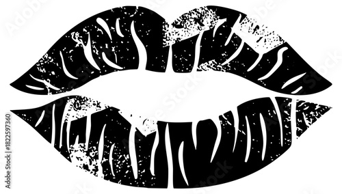 Lips imprint a kiss on a textured surface