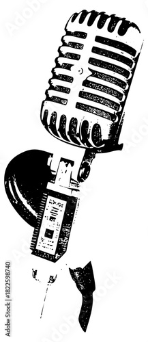 Vintage microphone broadcasts in a recording studio