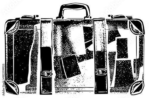 Vintage suitcases open revealing contents in a travel scene