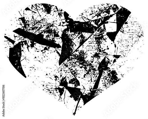 Heart Breaks Apart in Grunge Texture