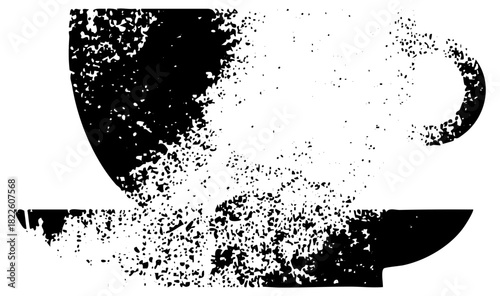 Coffee Cup Dissolves into Particles in Abstract Design