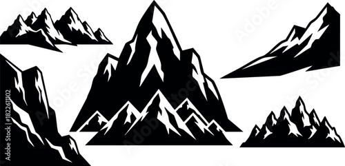 Black and white mountain silhouettes vector illustration