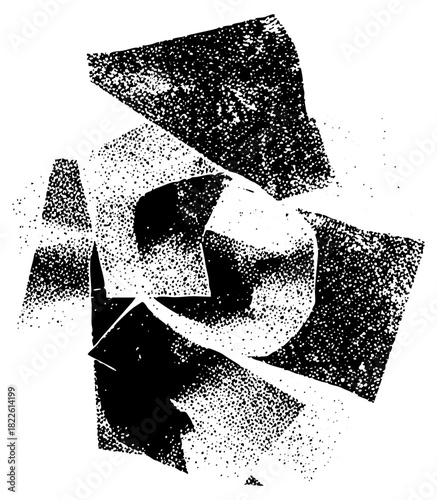 Abstract shapes interact dynamically in a composition