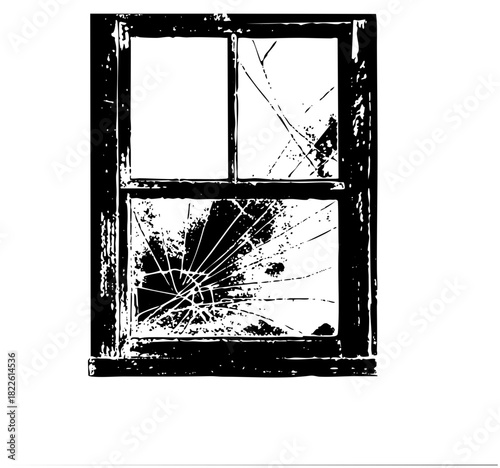 Broken window damage in an abandoned building