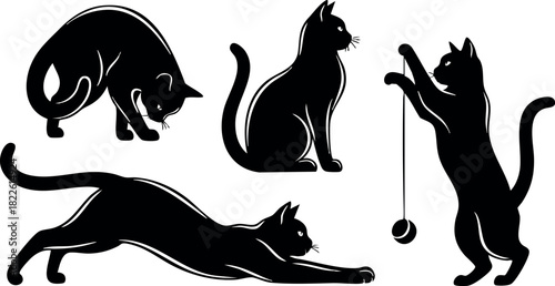 Silhouette vector of playful cats in various poses