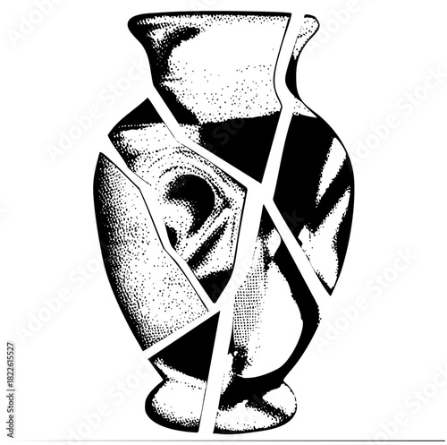 Broken vase shatters dramatically in still life