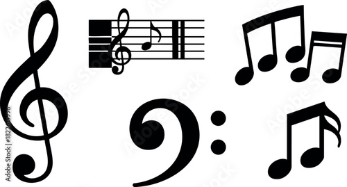 Musical notes and clefs vector illustration set