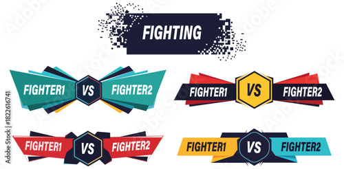 Exciting Fighting Matchup Showdown Fighter1 Versus Fighter2 Graphic Set MMA Boxing Tournament Sports Event Competition