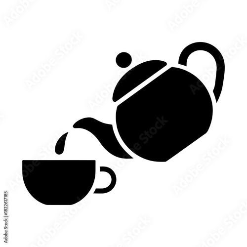 teapot pouring hot tea into a cup glyph icon