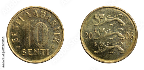 Wallpaper Mural Estonia ten senti coin on white isolated background Torontodigital.ca