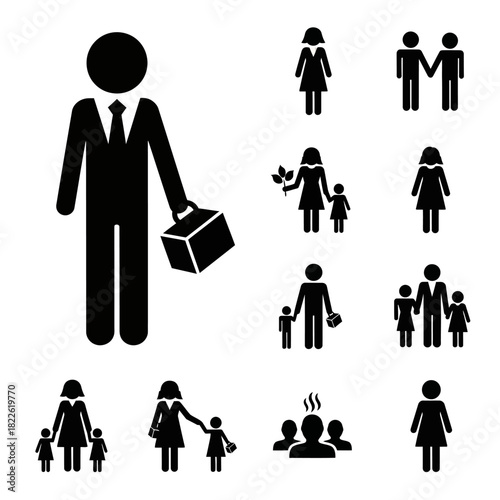 Diverse Family and Professional Figures in Silhouette.
