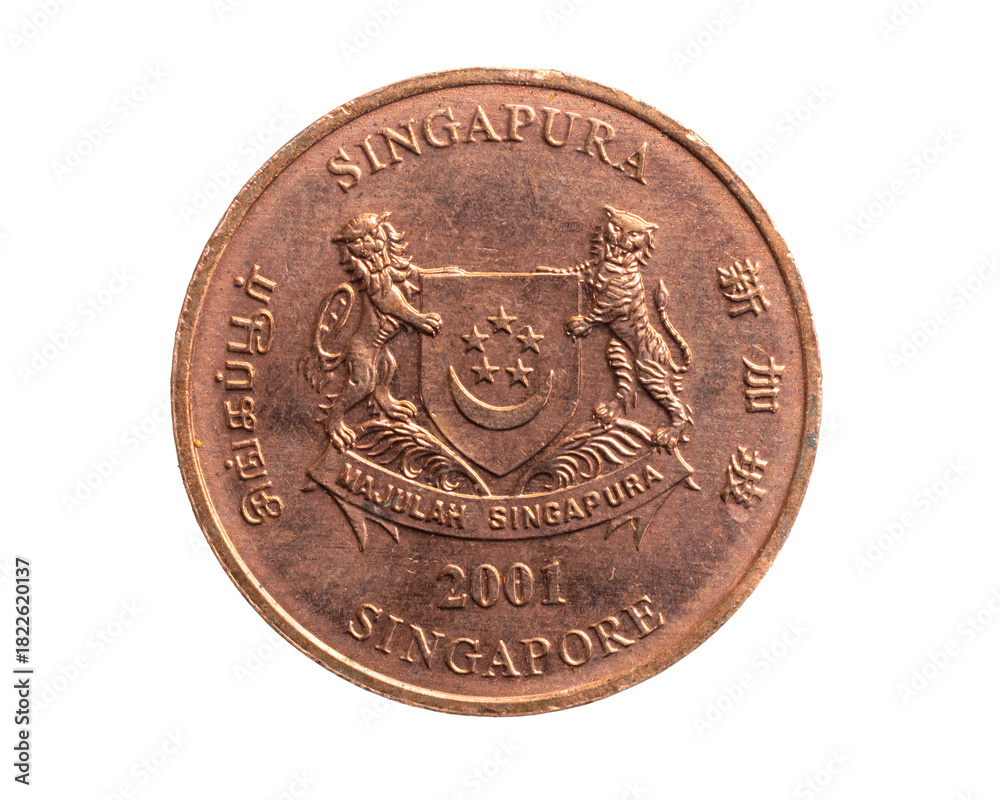 Naklejka premium Singapore one cent coin on a white isolated background