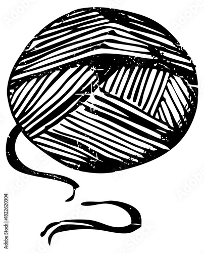 Yarn ball unravels in crafting scene