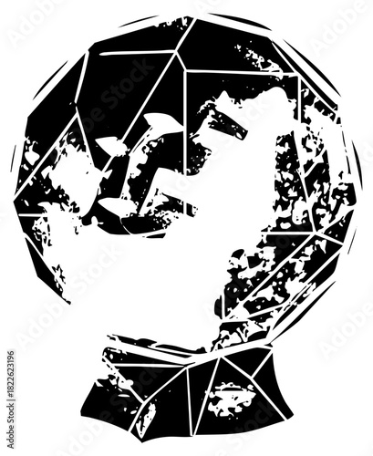 Shattered glass depicts portrait in geometric design