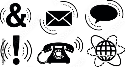 Communication icons set with phone email chat and global network symbols