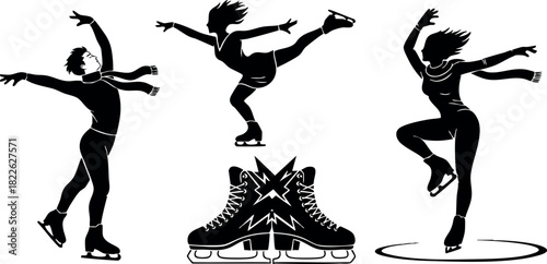 Silhouette of figure skaters and ice skates vector illustration