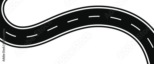 Curved road, wavy road, bend road, highway path, road vector illustration, asphalt roadway design, transportation map element