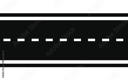 Straight highway road icon – simple roadway vector with dashed center line and black asphalt lane design