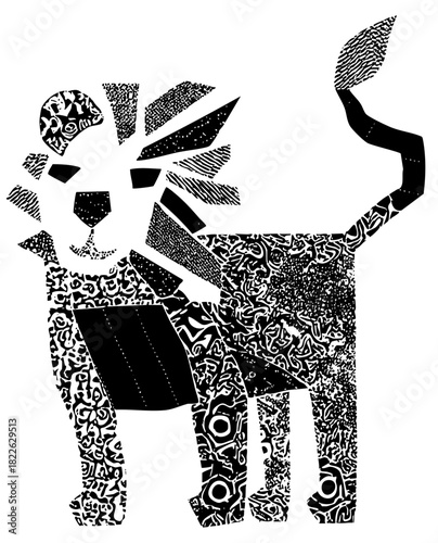 Lion stretches playfully in illustration