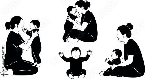 Mother interacting with baby silhouette set