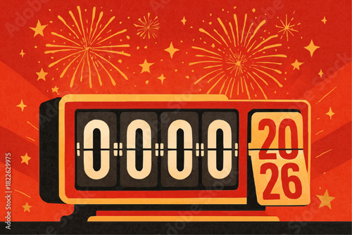 New Year Countdown to Midnight 2026 Flat Vector
