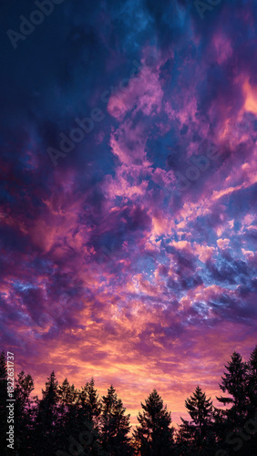 red sky with clouds