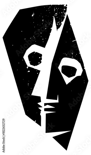 Faces confront duality in abstract composition