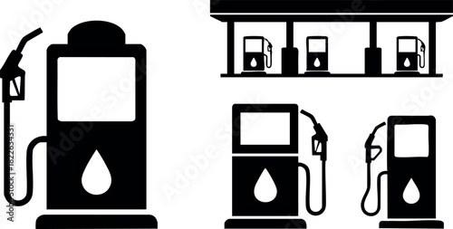 Gas station fuel pump silhouettes with drop symbol vector illustration