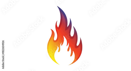 Stylized illustration of a flame with vibrant gradient colors from yellow to red and purple on a white background.