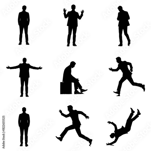 Diverse Silhouettes of Business Professionals in Various Poses.