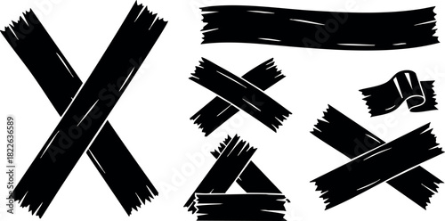 Black brush stroke tape vector set