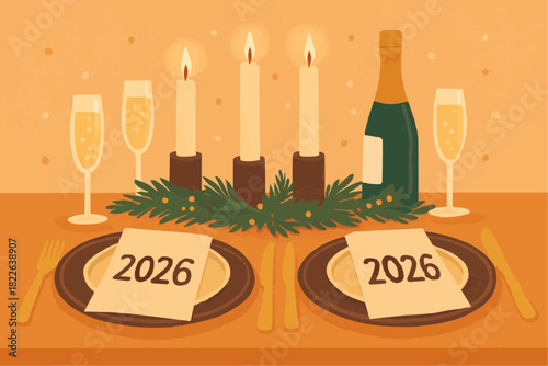 Festive New Year’s Eve Dinner Table Flat Scene