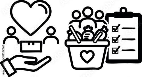 Charity donation and volunteer checklist icons