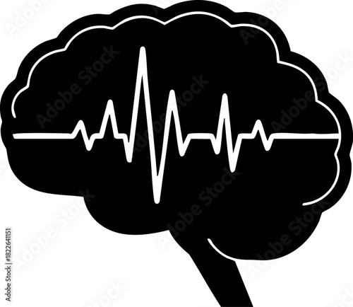 Brain with heartbeat pulse line vector illustration