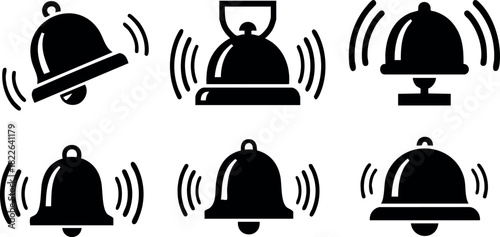 Set of ringing bell icons in different styles and shapes