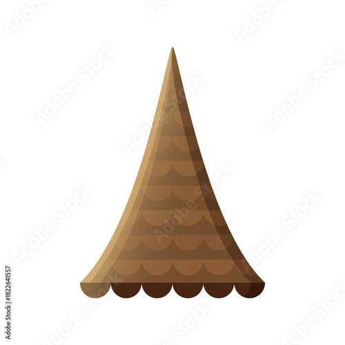 Brown castle roof with textured shingles, featuring a pointed design that adds a whimsical touch, perfect for illustrating a princess world or fairytale setting with enchanting architecture