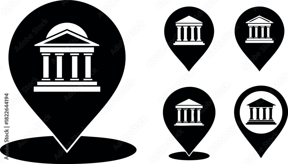 Fototapeta premium Bank location pin icon set vector illustration