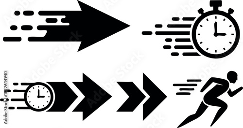 Speed and time concept icons with running figure and arrows