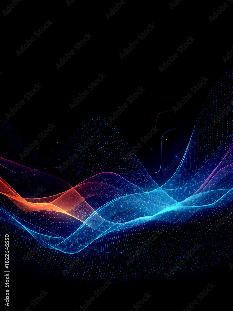 Fototapeta premium 青とオレンジのドットで描かれた音波のような抽象的な波