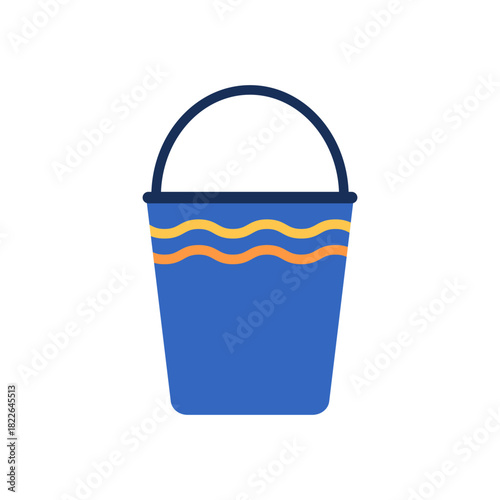 Blue bucket with a flat design, featuring a simple handle and wavy patterns, ideal for cleaning tasks, home organization, or outdoor activities, showcasing versatility in everyday use