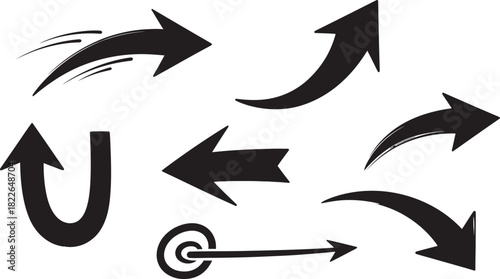 Hand drawn arrows set in black and white for design elements