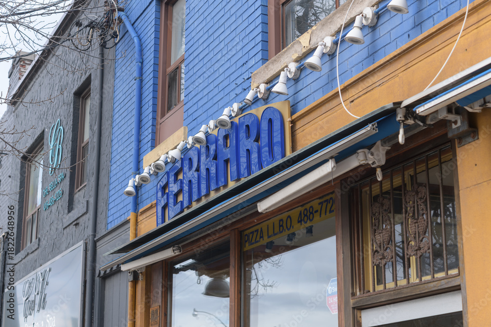 Fototapeta premium exterior sign of Ferraro 502 Italian Restaurant located at 502 Eglinton Av W, Toronto