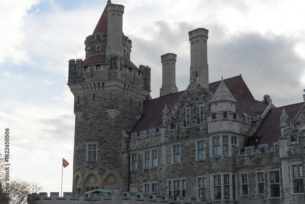 Fototapeta premium view of Casa Loma, a heritage property and tourist destination, located at 1 Austin Terrace, Toronto - east elevation with tower