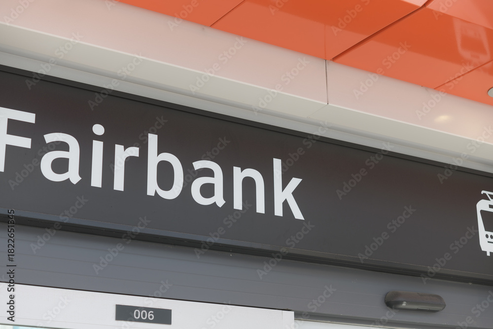 Fototapeta premium close-up of sign at Fairbank LRT Station, Eglinton Crosstown, located at 1817 Eglinton Av W, Toronto