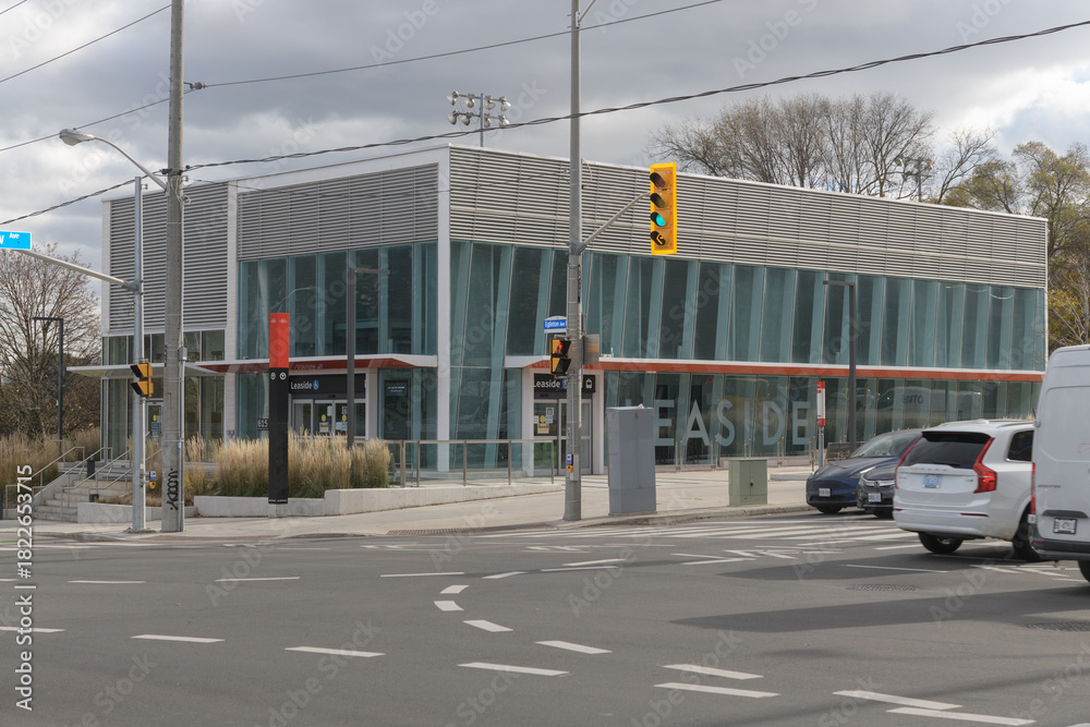 Fototapeta premium wide view of Leaside LRT Station located at 658 Eglinton Av E, Toronto