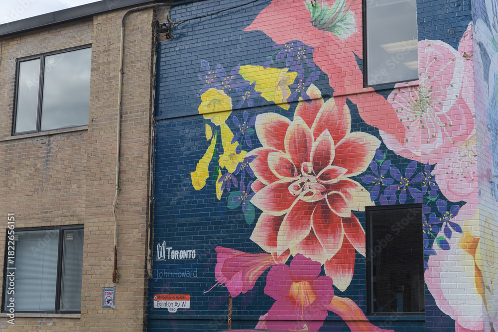 Fototapeta premium flower mural on the exterior of John Howard Society of Toronto located at 1669 Eglinton Av W, Toronto