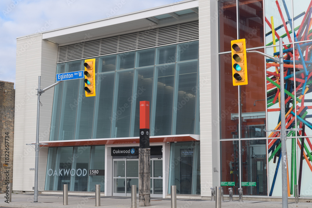 Fototapeta premium exterior of Oakwood LRT Station located at 1582 Eglinton Av W (at Oakwood Av), Toronto