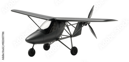 Single-seat ultralight plane featuring a rear propeller and tubular structure.