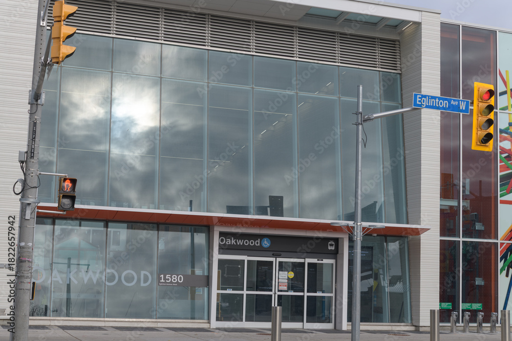 Fototapeta premium exterior of Oakwood LRT Station located at 1582 Eglinton Av W (at Oakwood Av), Toronto